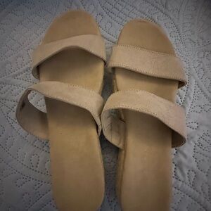 Ellennelle Beige Double-Strap Slide Sandals